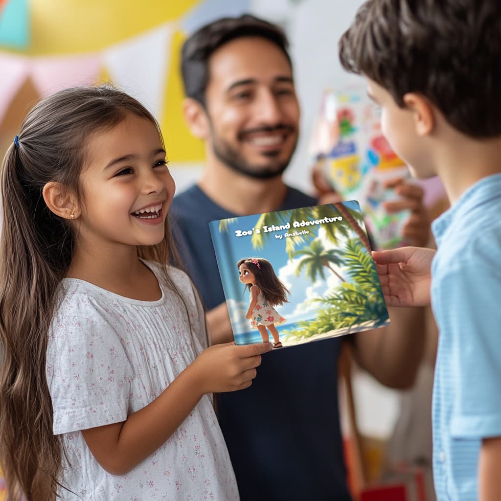 Family reading a personalized storybook together