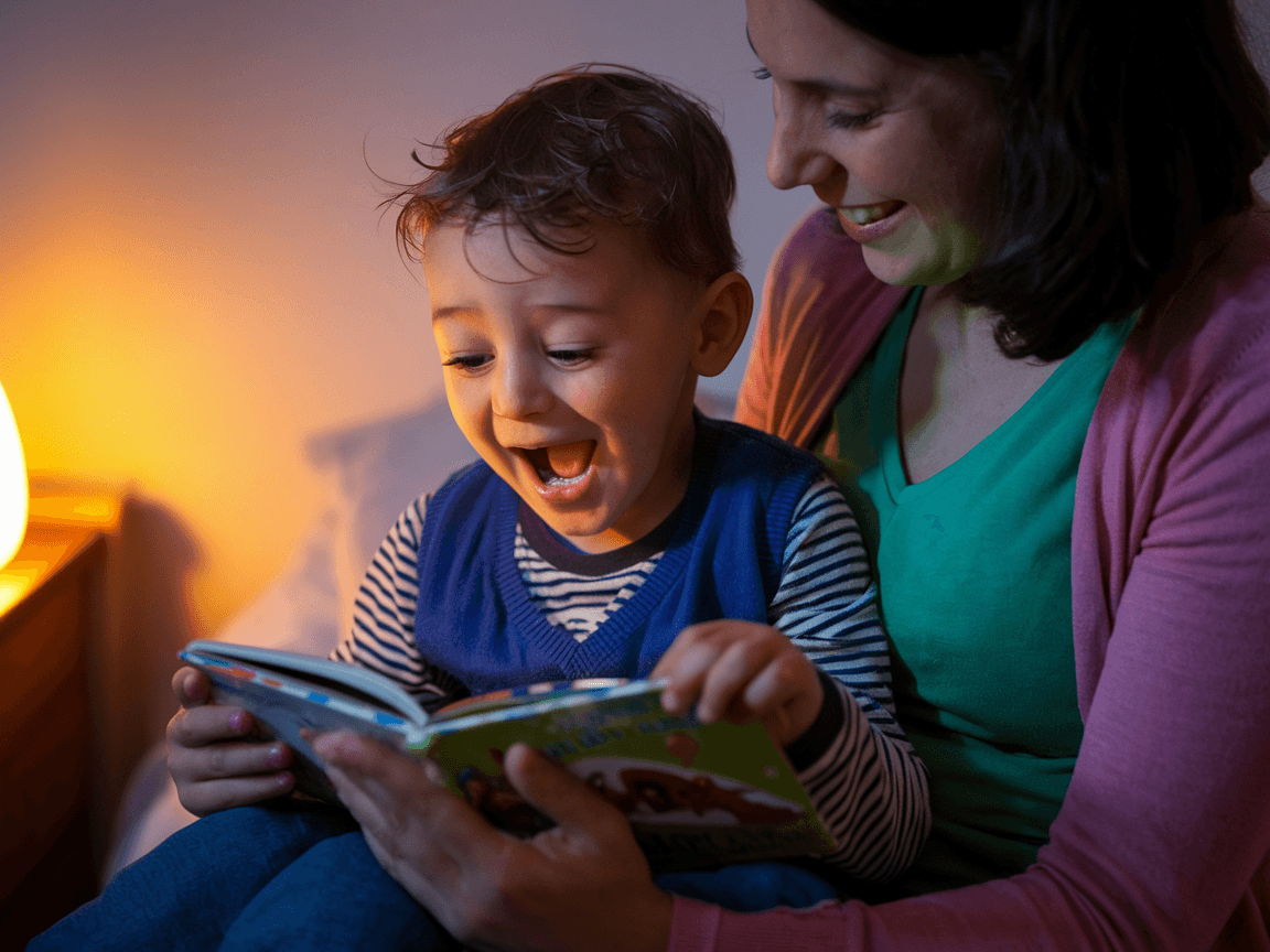 Parent and child reading their printed storybook together